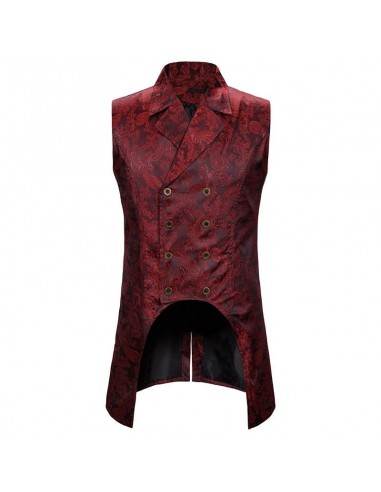 Gilet gothique homme coupe mi-longue steampunk rouge