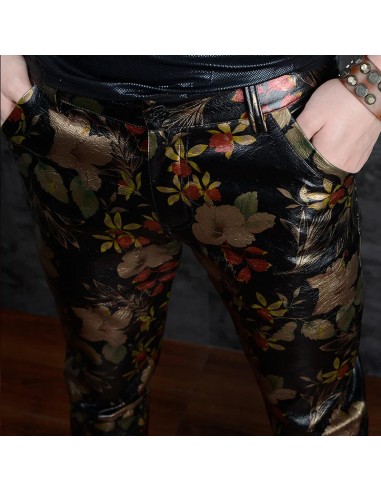 Pantalon gothique homme imprimé floral simili cuir